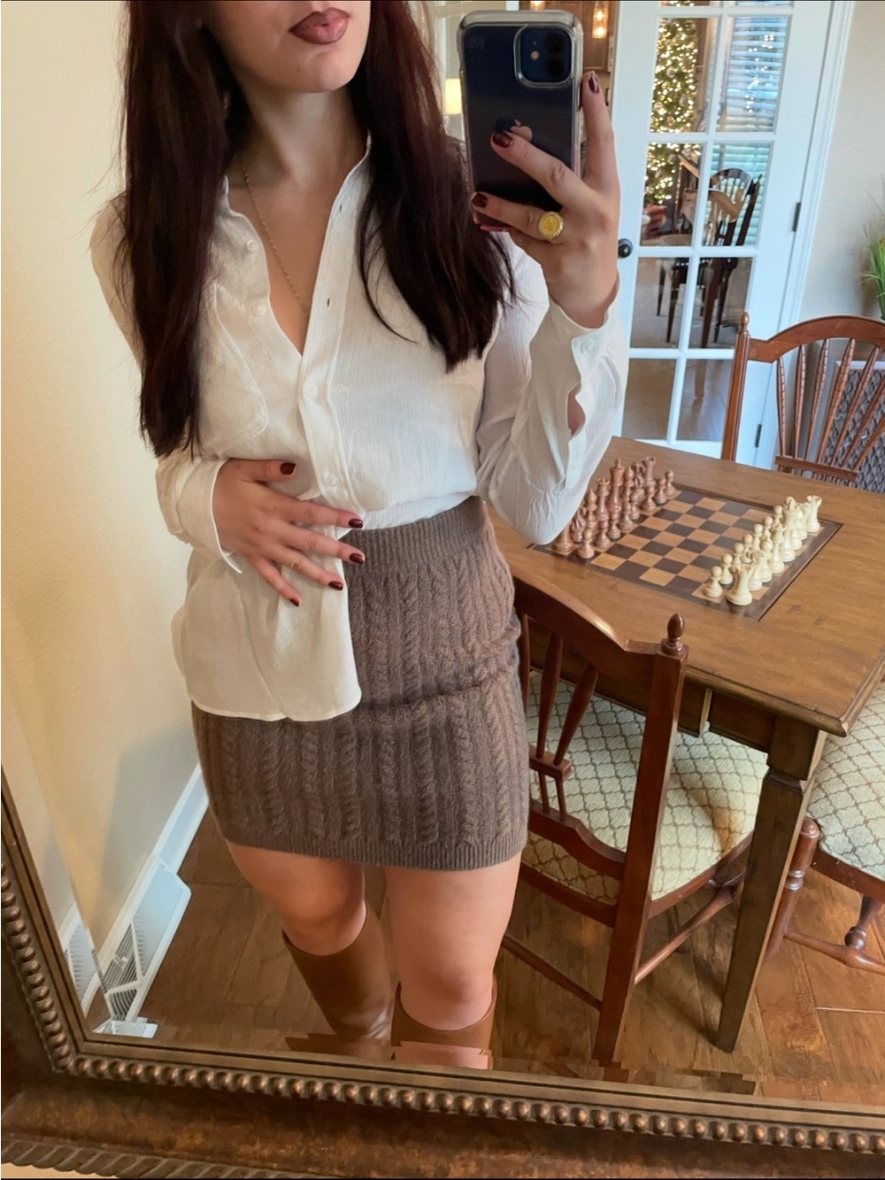 Express Brown Cable Knit Pencil Skirt XS